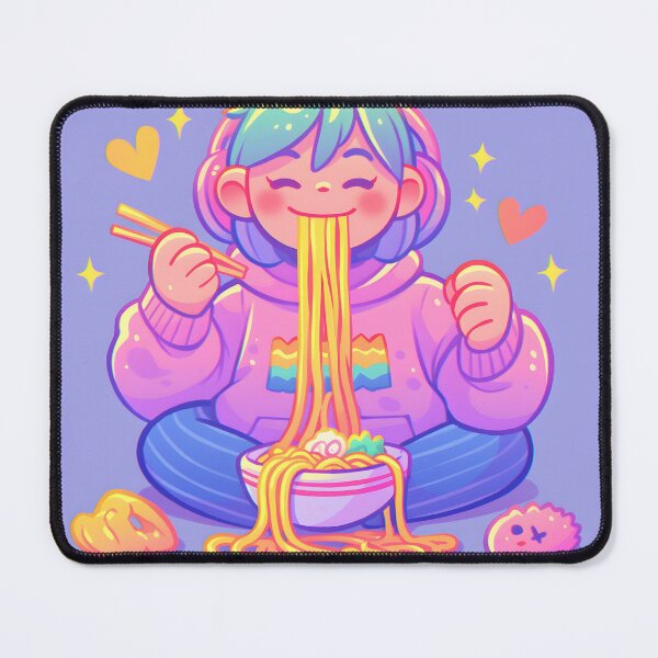 Artikelvorschau, Cute Girl With Headphones Eating Noodles entworfen und verkauft von CoolMantras.