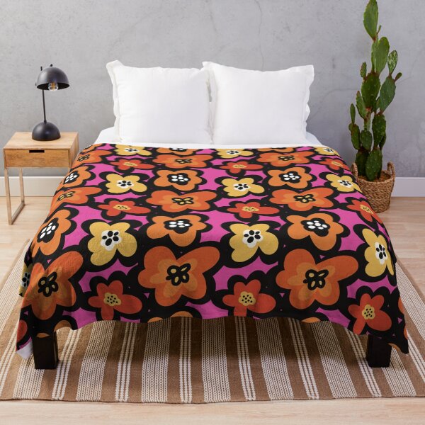 Item preview, Fun retro flowerpower pattern in 1970-style, with yellow,red, orange and black flowers designed and sold by marina63.