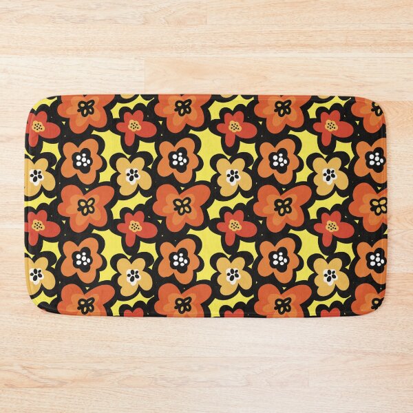 Item preview, Fun retro flowerpower pattern in 1970-style, with yellow,red, orange and black flowers designed and sold by marina63.