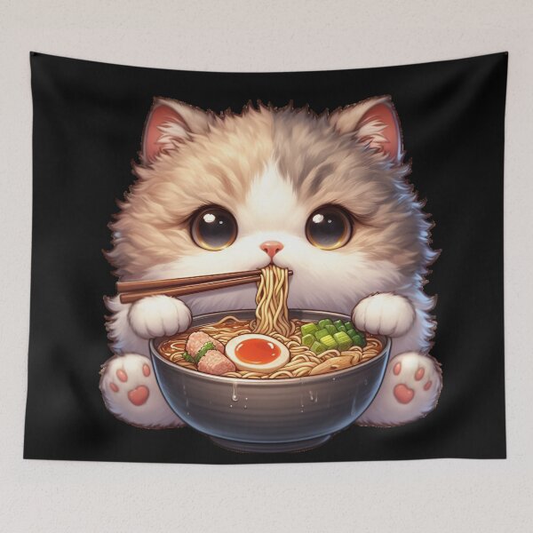 Item preview, Kawaii Kitten Eating Ramen 14 designed and sold by Totally4Ryo.