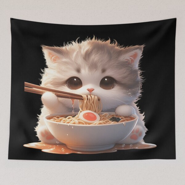 Item preview, Kawaii Kitten Eating Ramen 15 designed and sold by Totally4Ryo.