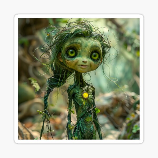 Item preview, Whimiscal green character designed and sold by Mystery AI.