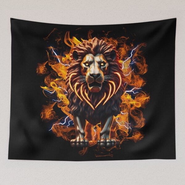 Item preview, retro burning lion designed and sold by Lunaawga.