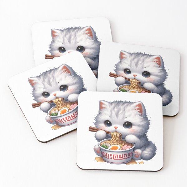 Item preview, Kawaii Kitten Eating Ramen 17 designed and sold by Totally4Ryo.