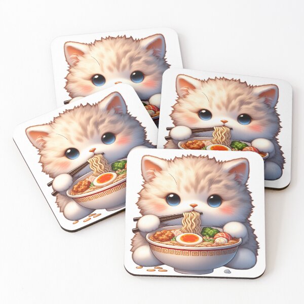 Item preview, Kawaii Kitten Eating Ramen 18 designed and sold by Totally4Ryo.