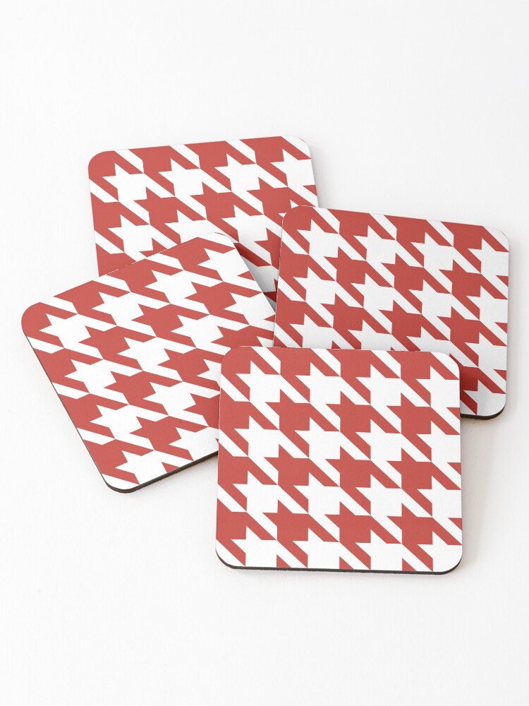 Thumbnail 1 of 5, Coasters (Set of 4), Red and white houndstooth pattern designed and sold by LinDraws.