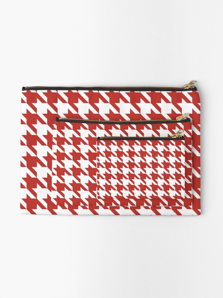 Thumbnail 2 of 4, Zipper Pouch, Red and white houndstooth pattern designed and sold by LinDraws.