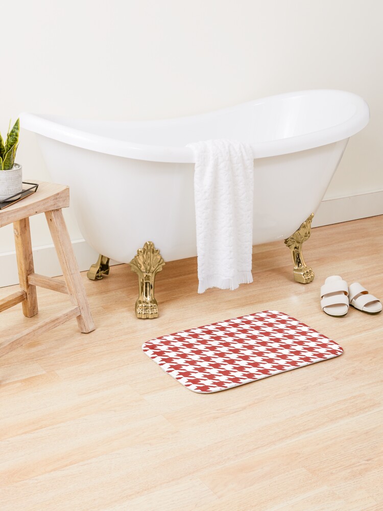 Thumbnail 2 of 6, Bath Mat, Red and white houndstooth pattern designed and sold by LinDraws.