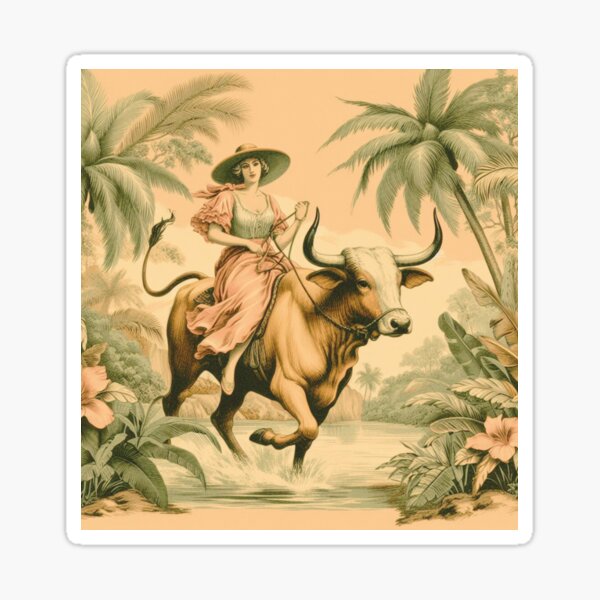 Item preview, Retro Florida Cowgirl on Brahma Bull  designed and sold by FloridaWildOnes.
