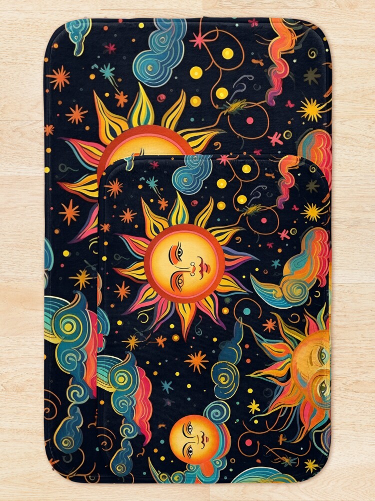 Thumbnail 5 of 6, Bath Mat, Colorful Solar pattern designed and sold by Pixel-Lair.