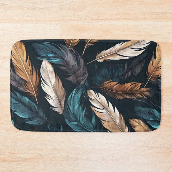 Item preview, OCHER FEATHERS ON DARK BLUE BACKGROUND designed and sold by Ciervo Primavera.