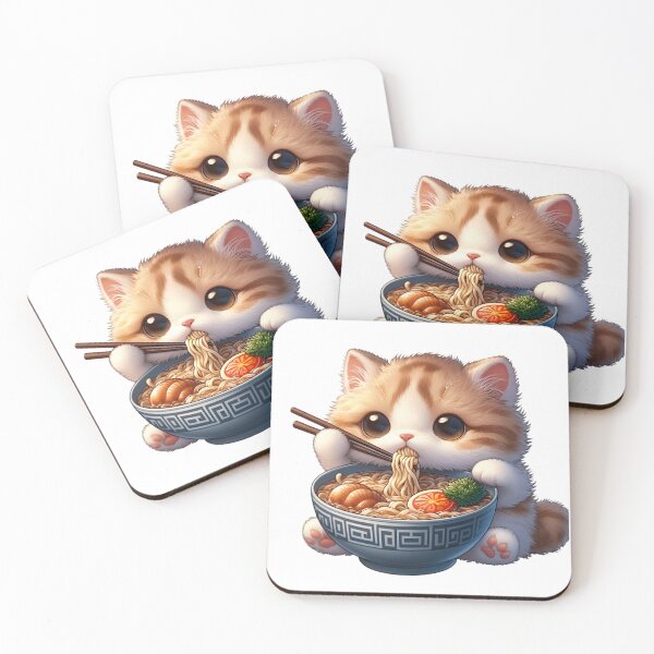 Item preview, Kawaii Kitten Eating Ramen 20 designed and sold by Totally4Ryo.