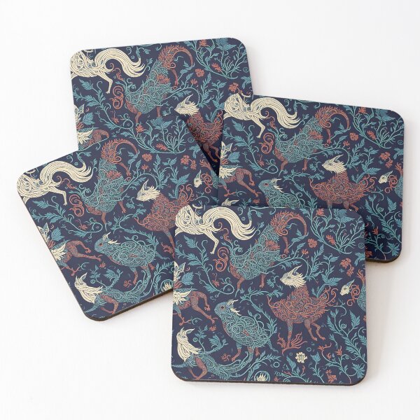 Item preview, Whimsical Magical Creatures Floral Pattern designed and sold by MKsArtDesigns.