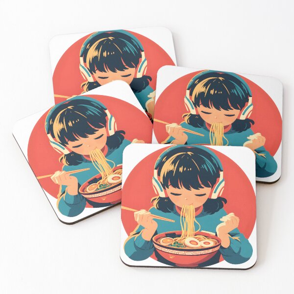 Artikelvorschau, Japanese Girl With Headphones Eating Noodles entworfen und verkauft von CoolMantras.
