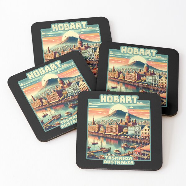 Item preview, Vintage Hobart Tasmania Australia Landmark Skyline. Travel souvernir. designed and sold by Unitepeople.