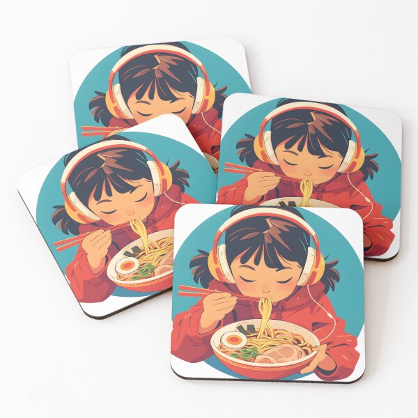 Artikelvorschau, Japanese Girl With Headphones Eating Noodles entworfen und verkauft von CoolMantras.
