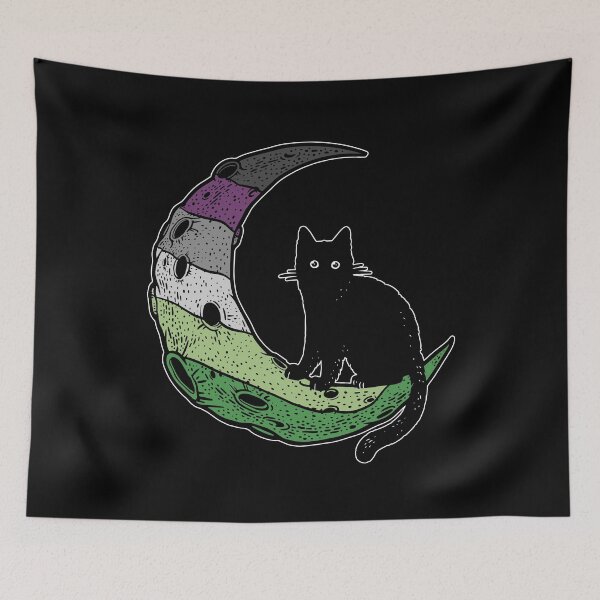 Item preview, Aroace Cat Moon LGBT Asexual Aromantic Pride Flag designed and sold by Clara Hollins.