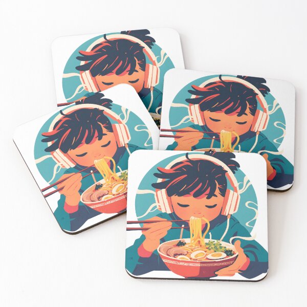Artikelvorschau, Japanese Girl With Headphones Eating Noodles entworfen und verkauft von CoolMantras.