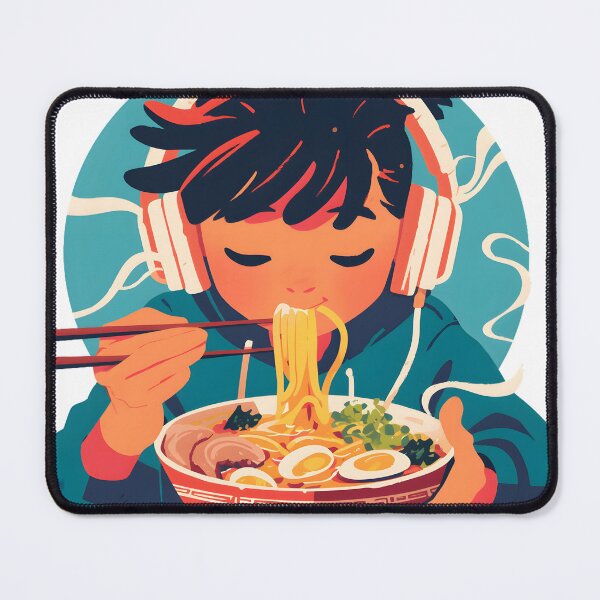 Artikelvorschau, Japanese Girl With Headphones Eating Noodles entworfen und verkauft von CoolMantras.