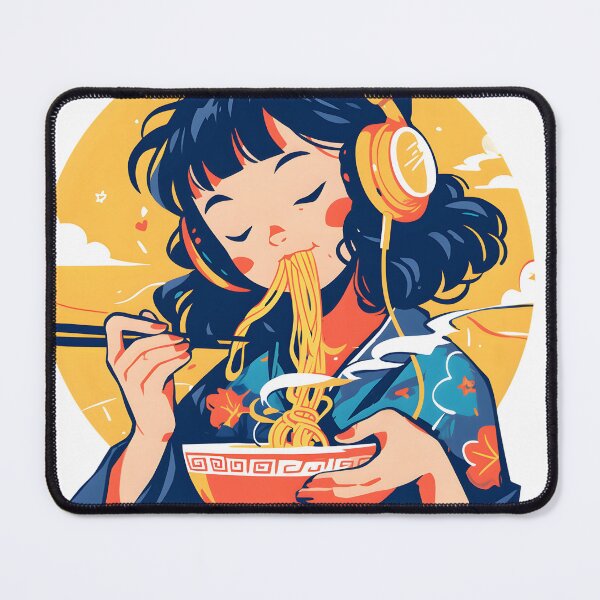 Item preview, Japanese Girl With Headphones Eating Noodles designed and sold by CoolMantras.
