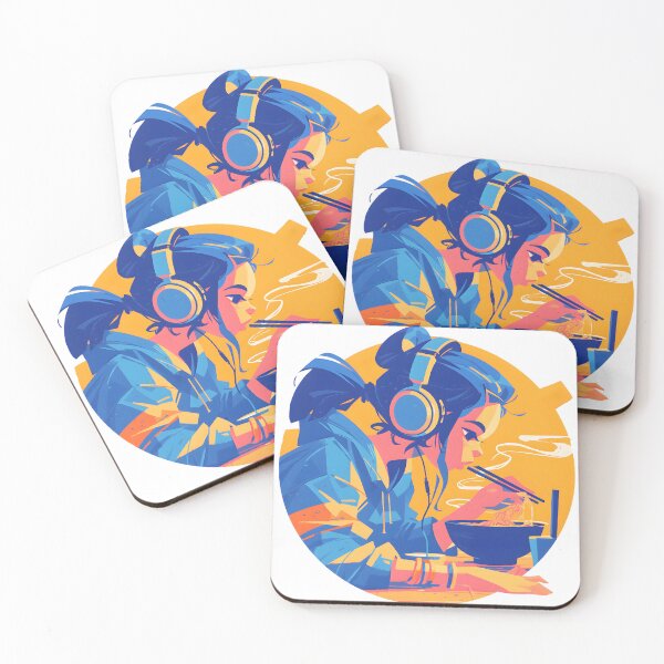 Artikelvorschau, Abstract Girl With Headphones Eating Noodles entworfen und verkauft von CoolMantras.