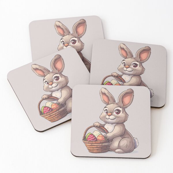 Item preview, Brown Easter Bunny with Basket of Painted Eggs designed and sold by LarkspurAndTea.