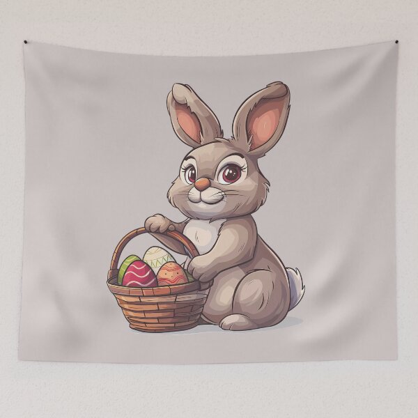 Item preview, Brown Easter Bunny with Basket of Painted Eggs designed and sold by LarkspurAndTea.
