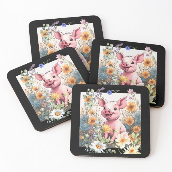 Item preview, Smiling Cute Piglet In A Field Of Wildflowers Colorful Design designed and sold by EarthArtDesigns.