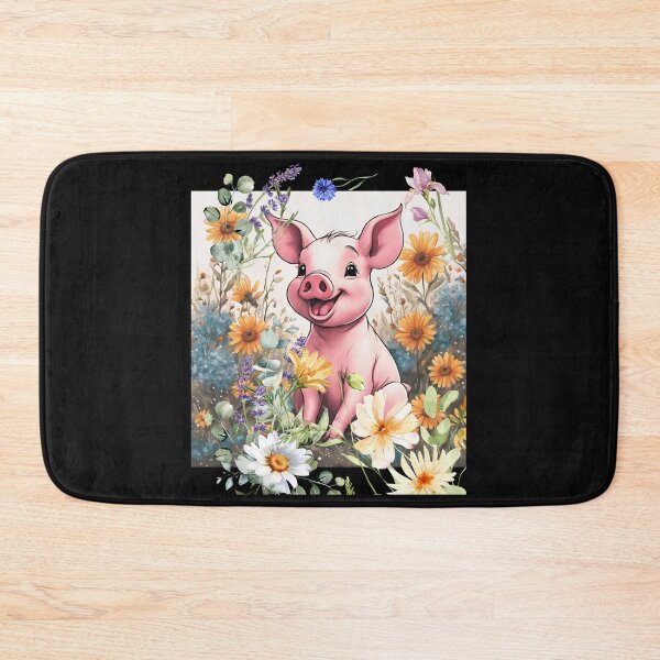 Artikelvorschau, Lächelndes süßes Ferkel in einem Feld voller Wildblumen, farbenfrohes Design entworfen und verkauft von EarthArtDesigns.