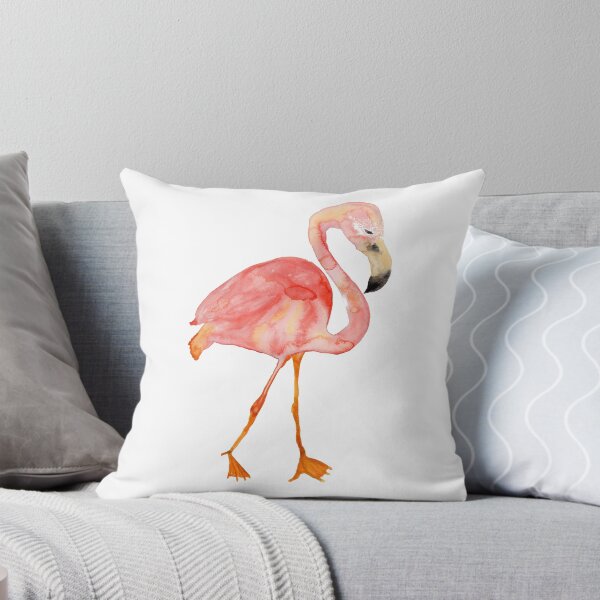 Pink Flamingo Watercolor Throw Pillow