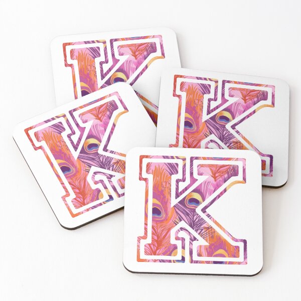 Item preview, Letter K Initial - pink, orange & purple peacock feather design designed and sold by PrettyPinkSkies.
