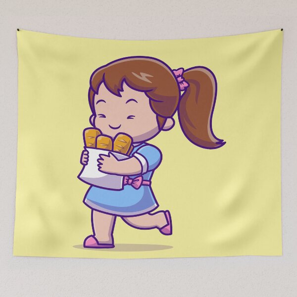 Item preview, Bread Bearer's Delight: Cute Girl with Bread" designed and sold by hjian8219.