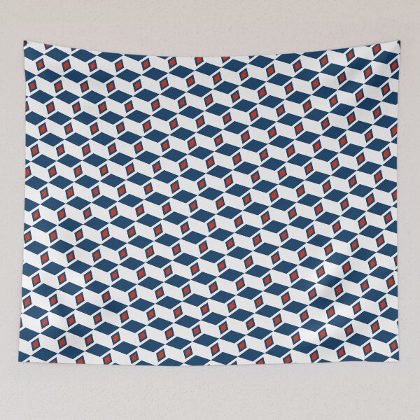 Item preview, Blue Stacked Cubes Red Square Accent Prolific Pattern designed and sold by Alchemy-A-La-G.