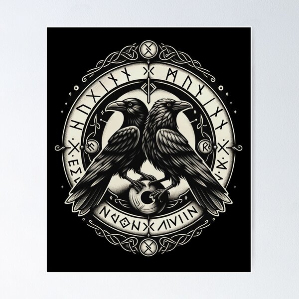 Item preview, Odin Ravens Huginn and Muninn Norse Mythology designed and sold by Chmielayka.