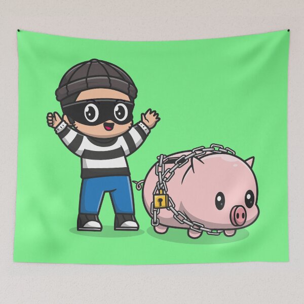 Item preview, Porcine Pilferage: Cute Thief Stealing Pig with Padlock Chain designed and sold by hjian8219.