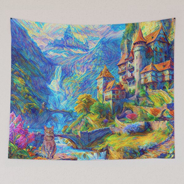 Item preview, Abstraction of castle and cat. DeepDream designed and sold by blackhalt.