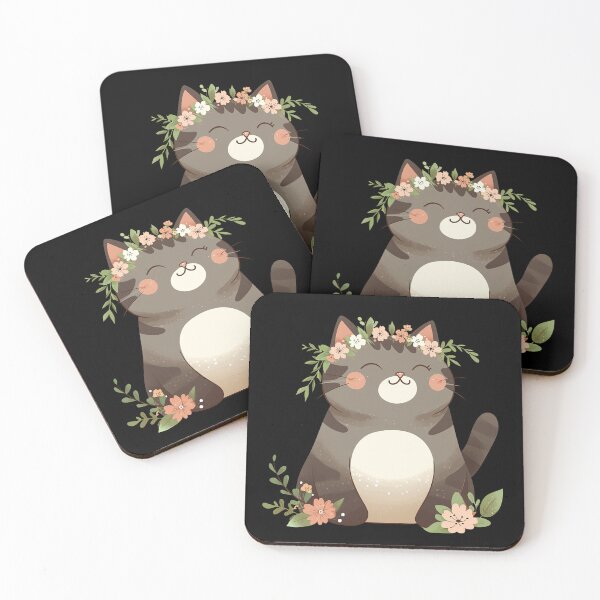 Item preview, Kawaii Cat and Flowers designed and sold by Metin Ozer.
