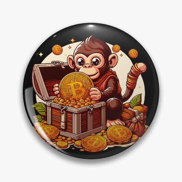 Artikelvorschau, Ein Affe mit einer Truhe Bitcoins entworfen und verkauft von CryptoFunMerch.
