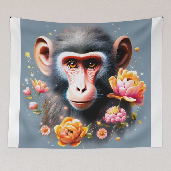 Item preview, young baboon surrounded by flowers designed and sold by janjacbu.