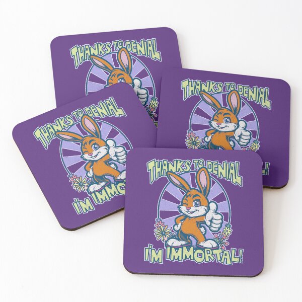 Item preview, Thanks to Denial, I'm Immortal Happy Joking Cartoon Bunny designed and sold by CRHPOD20.