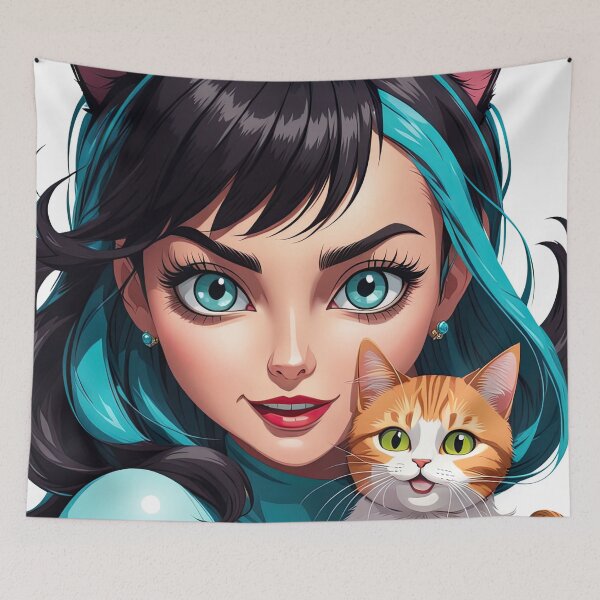Item preview, Crazy Girl and Cat - 4 designed and sold by cyberartstudiox.