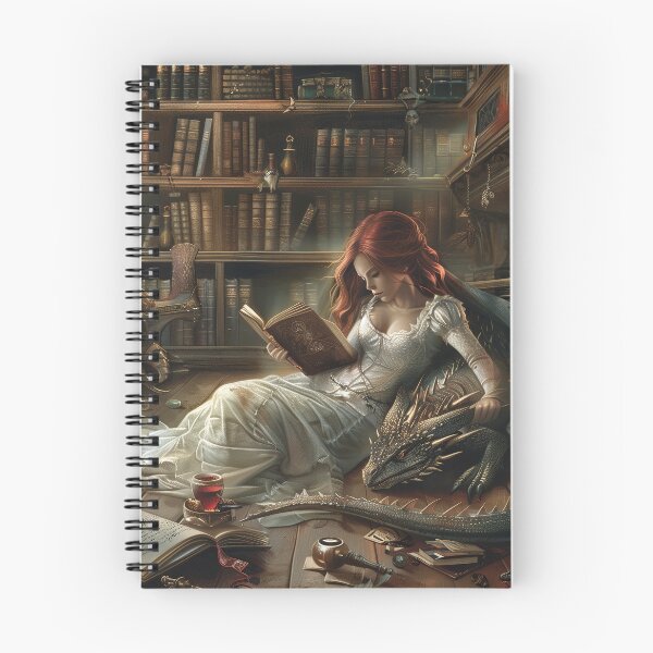 Item preview, Beautiful woman with Dragon in Library designed and sold by kalyssa44.