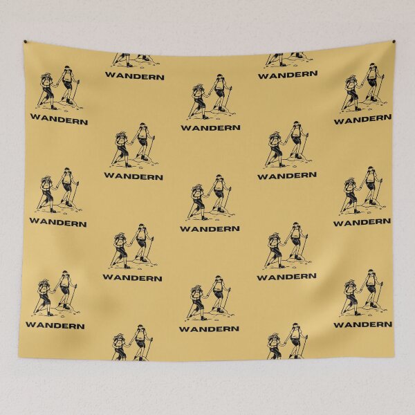 Item preview, Wandern | Illustration of a Couple Hiking | Yellow Background designed and sold by RM-Journey.