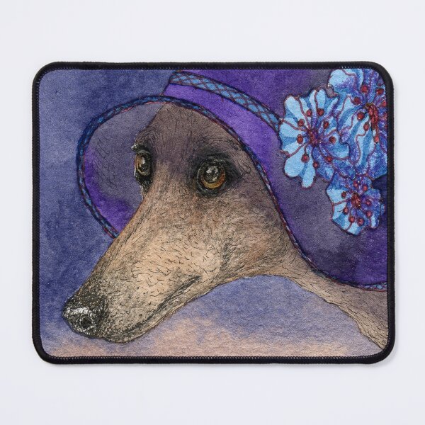 Item preview, Whippet of Mystery, Greyhound dog in fabulous hat with blue flowers designed and sold by SusanAlisonArt.