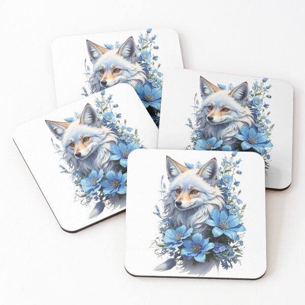 Item preview, Fox art, blue flowery fox ,Fox Illustration designed and sold by PrintMystique.