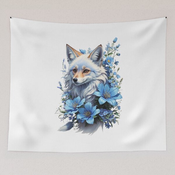 Item preview, Fox art, blue flowery fox ,Fox Illustration designed and sold by PrintMystique.