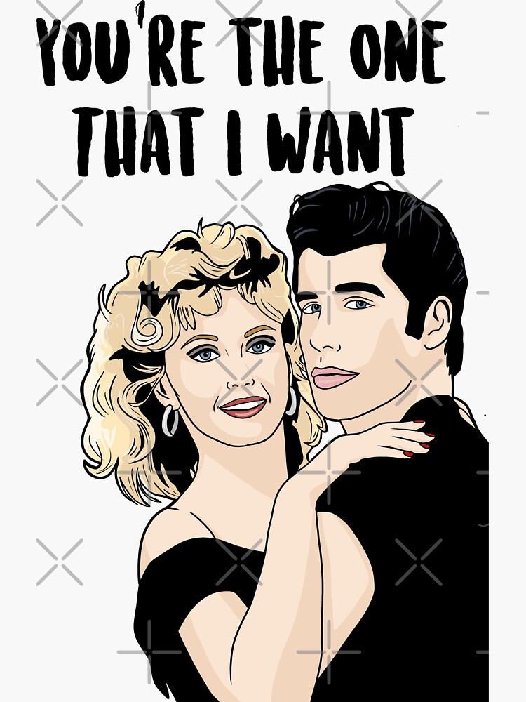 Du bist derjenige, den ich will – Olivia Newton-John und John Travolta in  Grease (Film von 1978) Sticker, image size:750x1000
