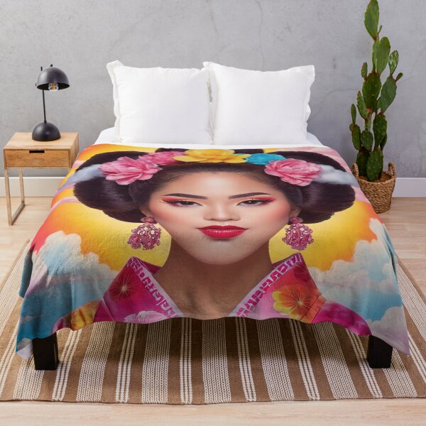 Item preview, Harmony in Hues: Geisha Amidst Flowers and Colorful Clouds designed and sold by RK - Shop.