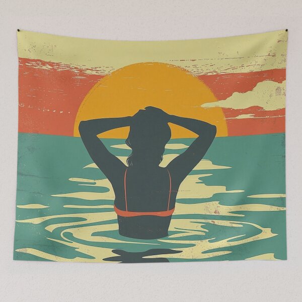 Item preview, Woman in the water – retro sunset designed and sold by Wildflow Creations.