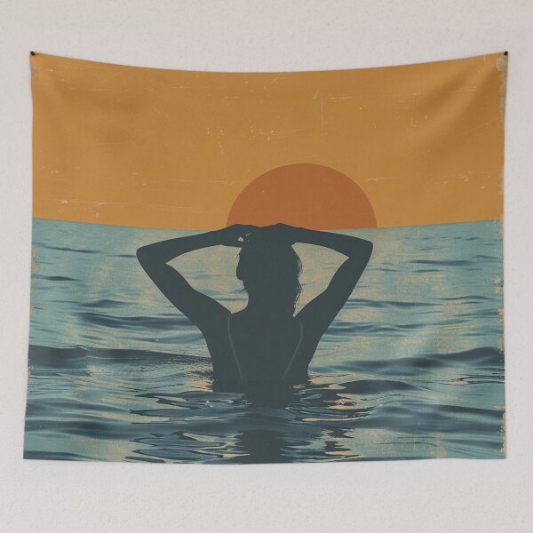 Item preview, Woman in the water – retro sunset 2 designed and sold by Wildflow Creations.